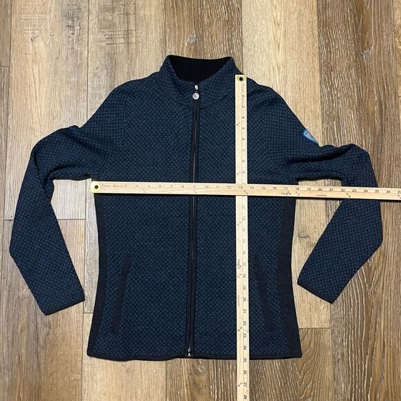 Eddie Bauer Merino Wool Full Zip Mock Neck Jacket Womens L Blue Tweed Academia - Picture 6 of 6